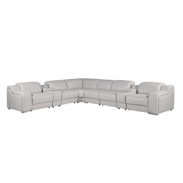 Homeroots Light Gray Italian Leather Power Reclining Curved Eight Piece Corner Sectional With Console 544991 - main