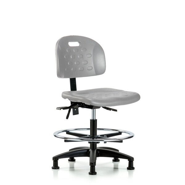 Blue Ridge Ergonomics Poly Chair - Medium Bench Height with Chrome Foot Ring & Stationary Glides in Gray Poly HPMBCH-RG-T0-A0-CF-RG-GRY - main