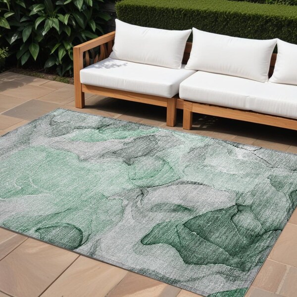 Homeroots 9' X 12' Green Abstract Washable Non Skid Indoor Outdoor Area Rug 559512 - main