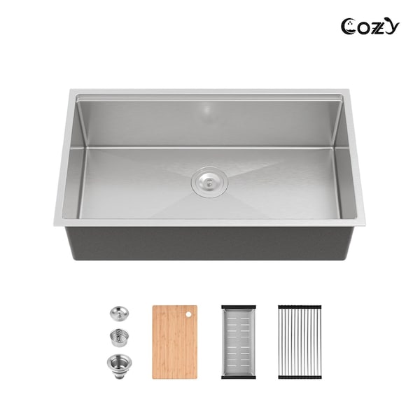 Wrightmaster 33 in. Undermount Single Bowl 20 Gauge Silver Stainless Steel Kitchen Sink with Drain ZOR-07D-331908 - main