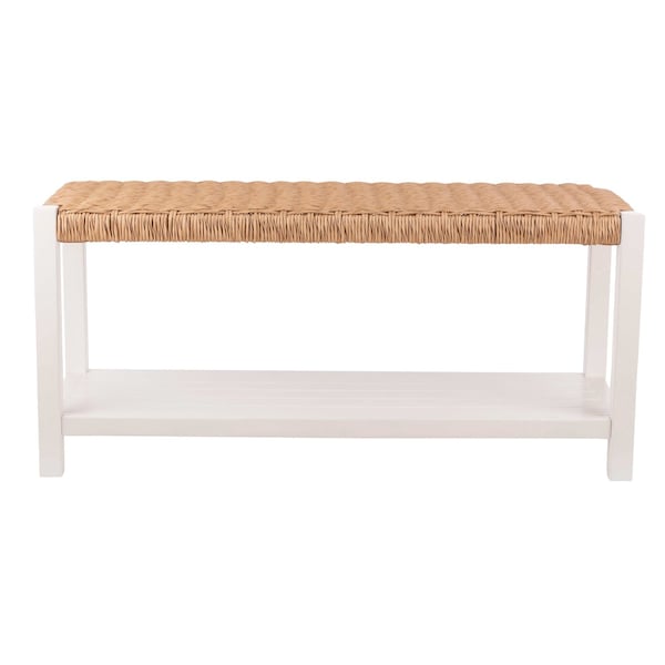 Alaterre Furniture Newport 40in Wood Storage Bench with Handcrafted Woven Rope Seat, White ANNP0550 - main