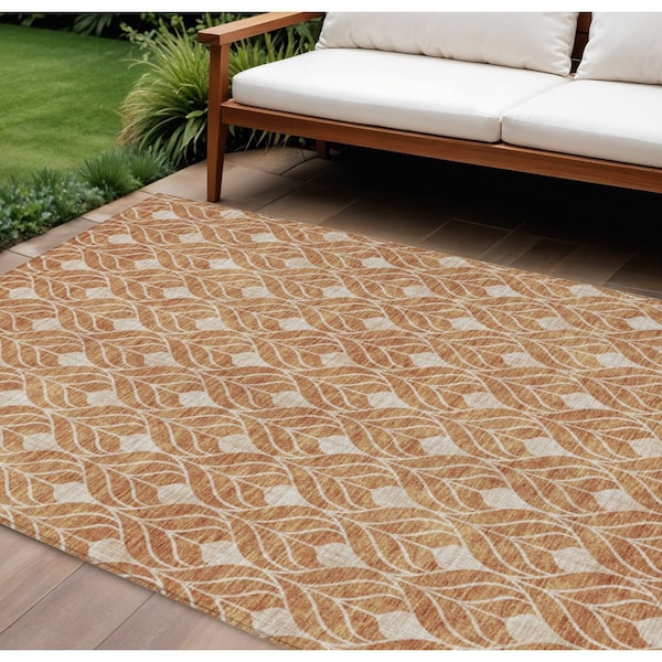 Homeroots 9' X 12' Copper And Beige Geometric Washable Indoor Outdoor Area Rug 596019 - main