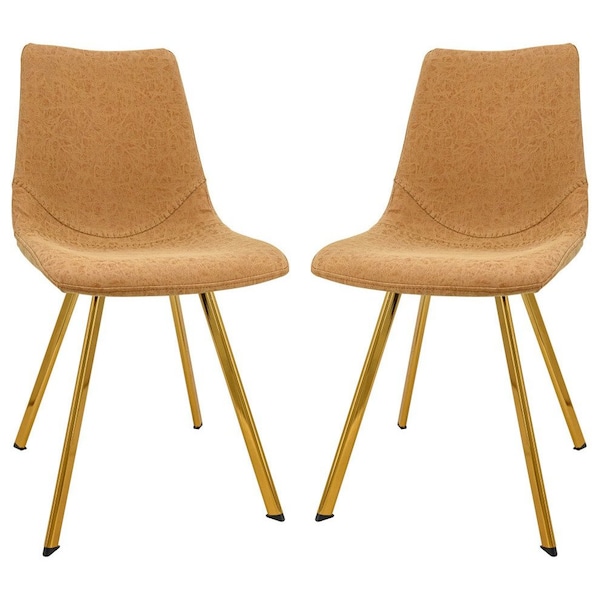 Leisuremod Markley Modern Leather Dining Chair with Gold Legs, Light Brown, 2PK MCG18BR2 - main