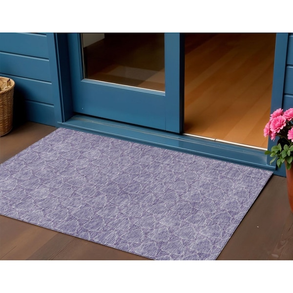 Homeroots 3' X 5' Lavender And Ivory Geometric Washable Indoor Outdoor Area Rug 613560 - main