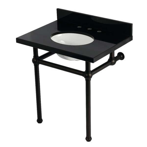 Kingston Brass 30" Black Granite Console Sink with Brass Legs, 8-Inch, 3-Hole, Black Granite/Oil Rubbed Bronze KVPK3030KB5 - main