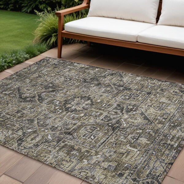 Homeroots 8' X 10' Taupe and Dark Taupe Oriental Washable Non Skid Indoor Outdoor Area Rug 563796 - main