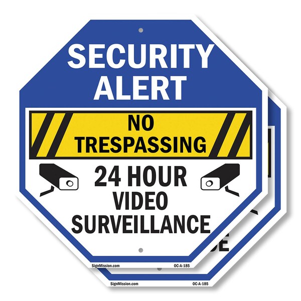 Signmission Security Alert No Trespassing 24 Ho, 6 inch X 6 inch, Plastic Sign, 2PK OC-P-2PACK-6-185 - main