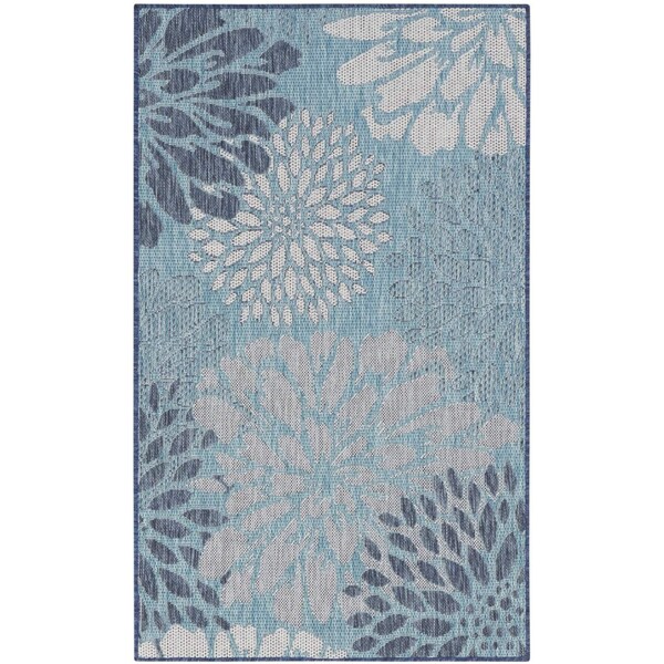 Homeroots 3' X 5' Navy Blue And Gray Floral Indoor Outdoor Area Rug 572366 - main