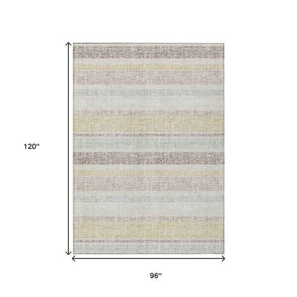 Homeroots 8' X 10' Ivory And Beige Striped Washable Indoor Outdoor Area Rug 632224 - main