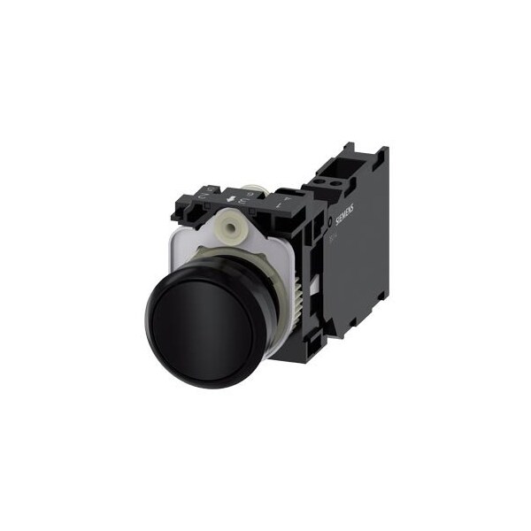 Siemens Pushbutton, 22 mm, round, plastic, black, pushbutton, flat 3SU1100-0AB10-3FA0-ZY10 - main