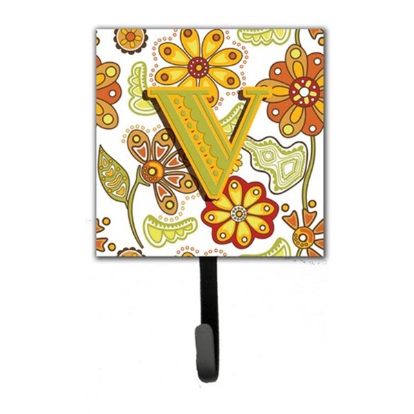 Carolines Treasures Letter V Floral Mustard And Green Leash and Key Holder CJ2003-VSH4 - main
