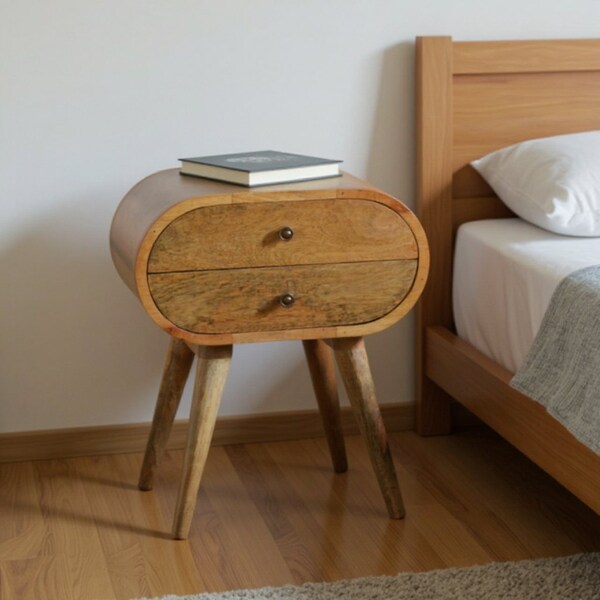 Homeroots 21" Light Brown Solid Wood Oval Two Drawer Nightstand 651607 - main