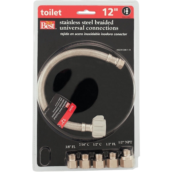 Proline Series ProLine 3/8'' COMP x 7/8'' BC x 12'' Braided Stainless Steel Universal Toilet Connector 496-911 - main