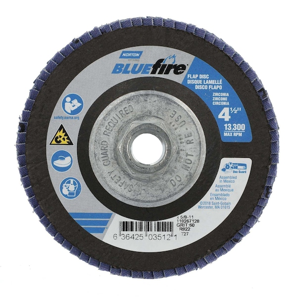 Norton Abrasives Fiberglass Flap Disc, 4-1/2"x5/8"x11", PK5 63642503512 - main