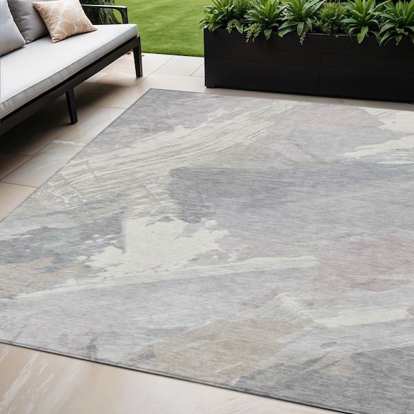 Homeroots 5' X 8' Ivory And Gray Abstract Washable Indoor Outdoor Area Rug 611229 - main