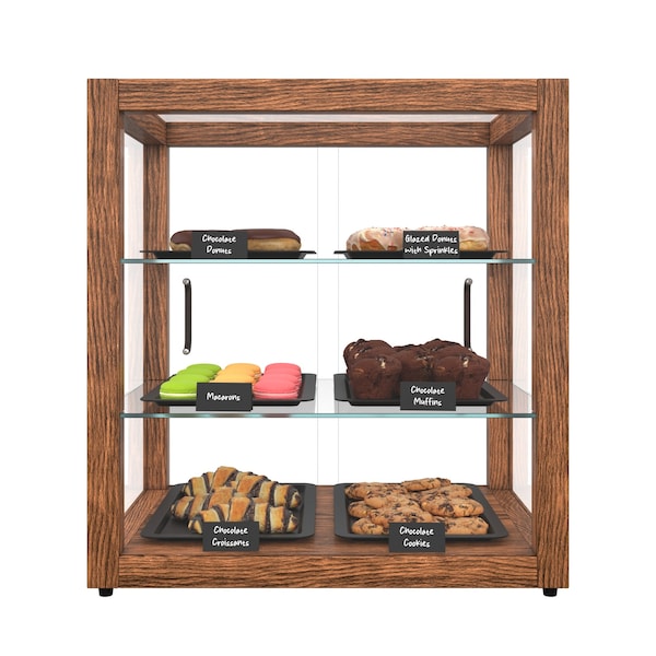 Koolmore 20 In. Artisan Wooden Bakery Square Display case, 2.5 cu ft, Dark wood color 3 Tiers KM-BDW-20D - main