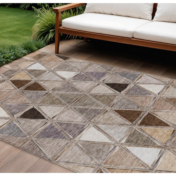 Homeroots 10' X 14' Brown Beige And Khaki Geometric Washable Indoor Outdoor Area Rug 583021 - main
