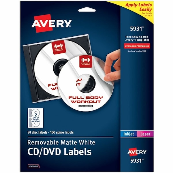 Avery Removable CD Labels, Print to the Edge, 5931 - main