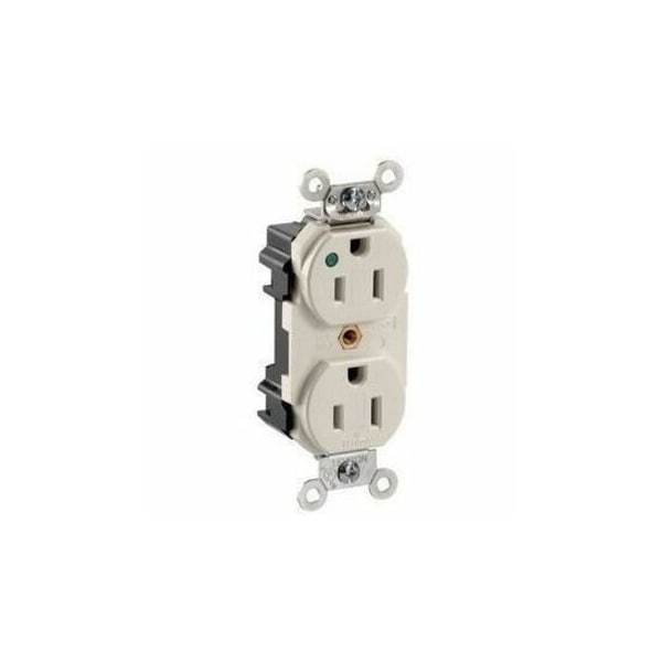 Leviton Lev-Lok Extra Heavy Duty Hospital Grade Duplex Receptacle, 15 Amp, 125 Volt M8200-PLT - main