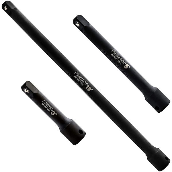 Neiko 0.375 in Drive CrV Steel Impact Extension Bar Set, 3-Pieces, 3 in, 5 in, 10 in Size 00234A - main