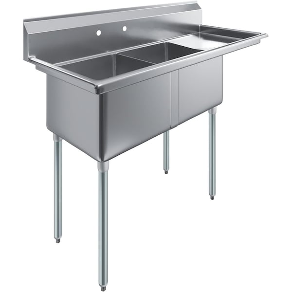 Amgood 57 1/4 in. x 23.5 in. Stainless Steel Two Compartment Sink with 18 in. x 18 in. Bowls and 18 in. Right Drainboard SINK S2C-181812-18R-NF-Z - main