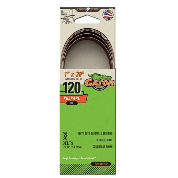 Ali Industries Gator Sanding Belt, 1 In W, 30 In L, 120 Grit, Fine, Aluminum Oxide Abrasive 3210 - main