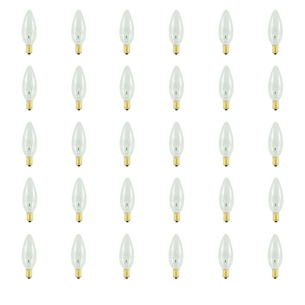 Bulbrite Incandescent Torpedo B10 Chandelier Light Bulbs, European E14 Screw Base, 5W, 2700K, 30PK 861202 - main