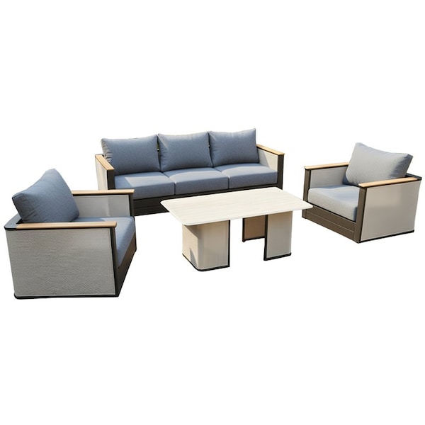 Leisuremod Arvin 4-Pc Aluminum Patio Set, Sintered Stone Table, Rust-Resistant, 4PK AOCS48-83-33BL - main
