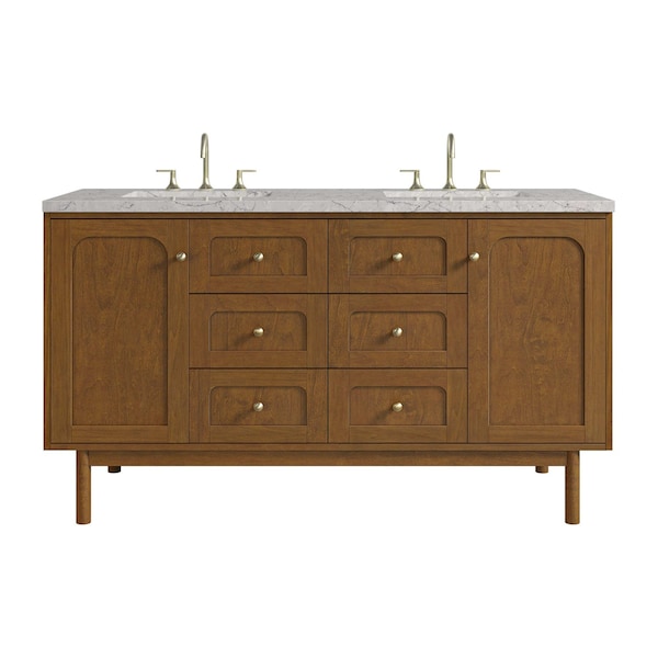 James Martin Vanities Laurent 60" Double Vanity, Honey Oak w/ 3 CM Eternal Jasmine Pearl Silestone Top 545-V60D-HNO-3EJP - main