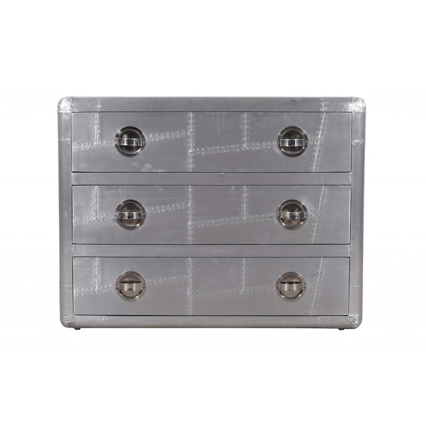 Homeroots 42" Silver Aluminum Three Drawer Dresser 489224 - main