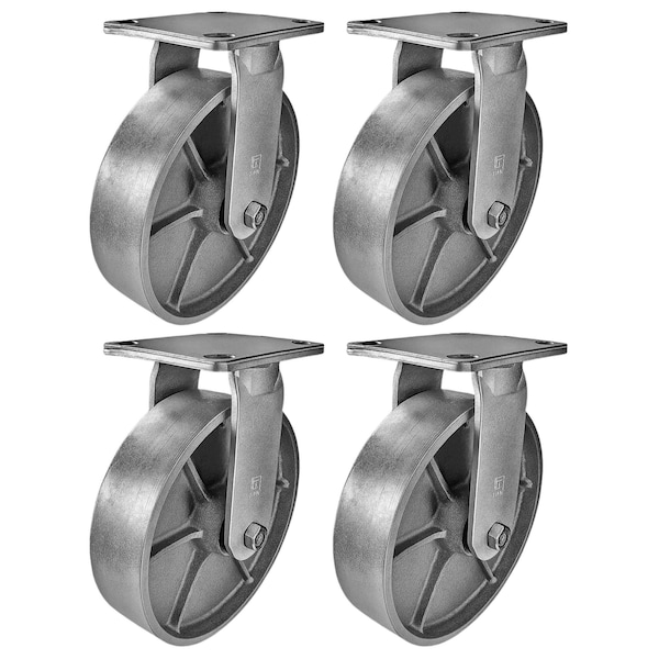 Hyw Products Heavy Duty Caster Set 8in Steel Wheels, 4 Rigid, 4PK 40-80R-A1-SS-4 - main