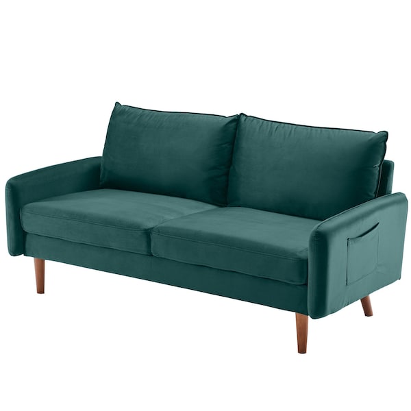 Homeroots Teal Contemporary Velvet Sofa with Side Pockets 473447 - main