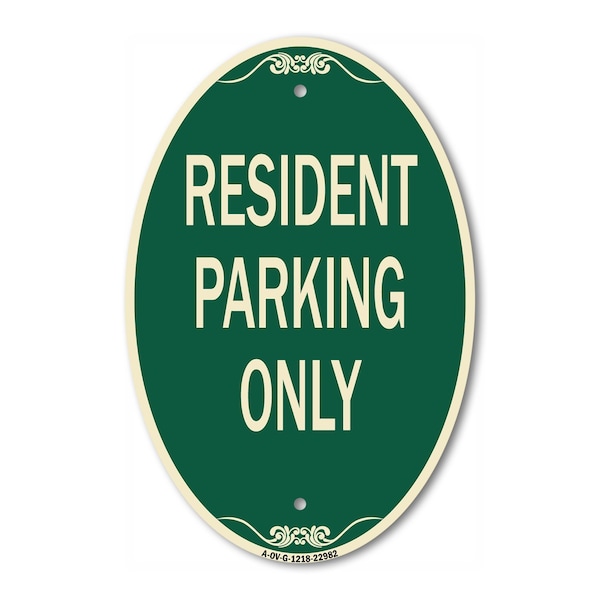 Signmission Resident Parking Only, 12 Inch X 18 Inch Architectural Oval, Heavy Gauge Aluminum A-OV-G-1218-22982 - main