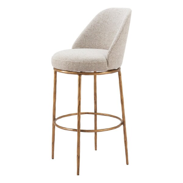 Homeroots 32" Beige And Gold Fabric And Steel Bar Height Swivel Bar Chair 555685 - main
