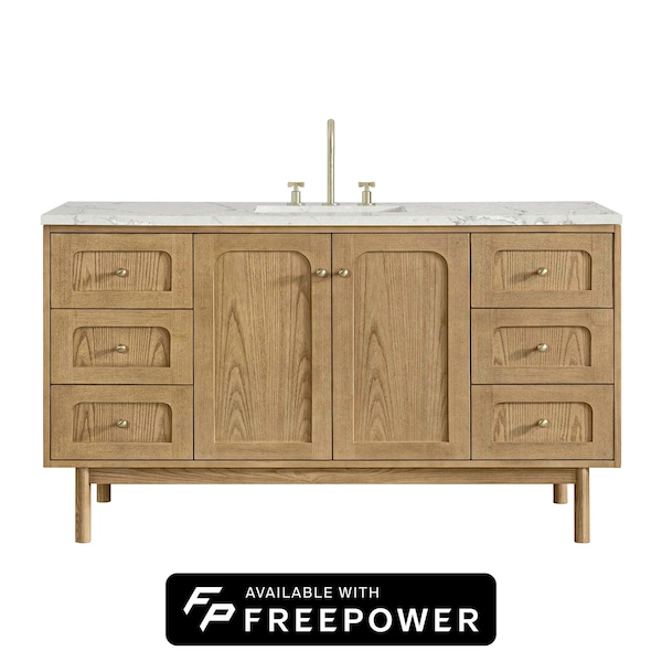 James Martin Vanities Laurent 60 in. Single Vanity, Light Natural Oak, w/ 3 CM Victorian Silver Silestone Top 545-V60S-LNO-FVSL - main