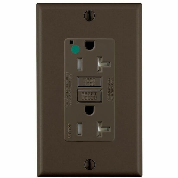 Leviton GFIRcptcl, 20A, 125VAC, Brn, Polycarbonate GFTR2-HG - main
