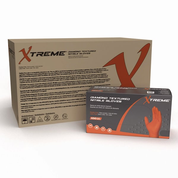 Xtreme By Ammex DT Nitrile Disposable Gloves, Orange, Medium, 1000PK XODN44100 - main