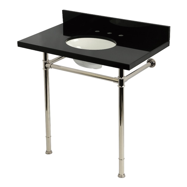 Kingston Brass 36-Inch Black Granite Console Sink with Stainless Steel Legs, 8-Inch, 3-Hole KVPK36228K86 - main