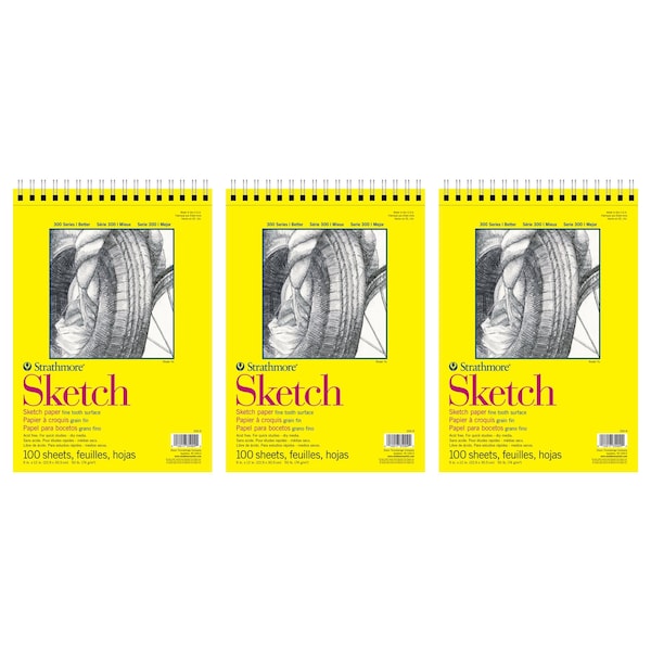 Strathmore 300 Series Sketch Pad, Side Wire Binding, 100 Sheets, 9x12 inch, 3PK P350-9-03 - main