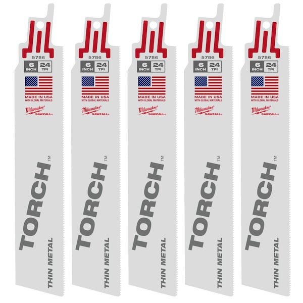 Milwaukee Tool 6" 24 TPI The Torch SAWZALL Blades (5 Pk) 48-00-5786 - main
