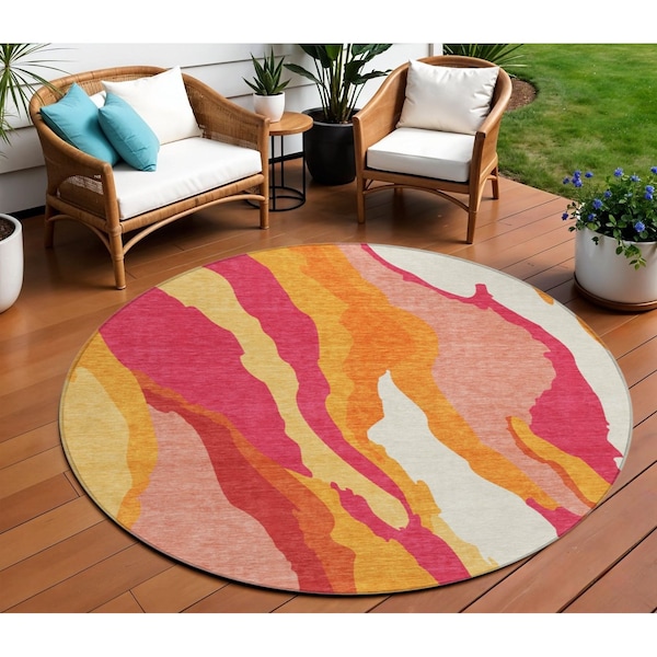 Homeroots 8' Blush Copper And Ivory Round Abstract Washable Indoor Outdoor Area Rug 600950 - main
