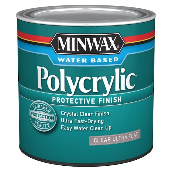 3M 1/2 Pt Minwax 211114444 Clear Polycrylic Water-Based Protective Finish, Ultra Flat 19038-20-CC - main