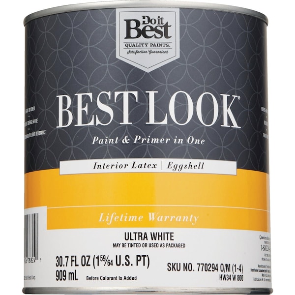 Do It Best Best Look Latex Premium Paint & Primer In One Eggshell Interior Wall Paint Ultra Wht 1 Qt. HW34W0800-14 - main
