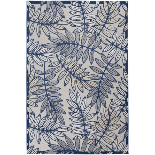 Homeroots 5' X 8' Navy Blue And Ivory Botanical Leaves Indoor Outdoor Area Rug 546668 - main