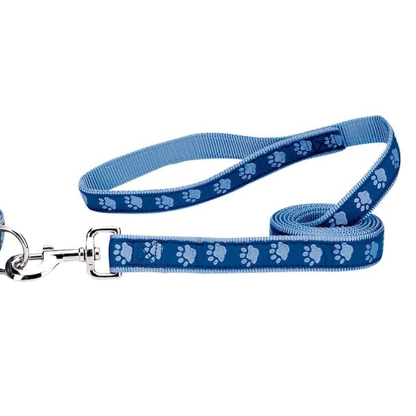 Casual Canine Two-Tone Pawprint Dog Lead, 6 ft L, 1 in W, Nylon Line, Blue, Fastening Method: Swivel Clip ZA8861 66 19 - main
