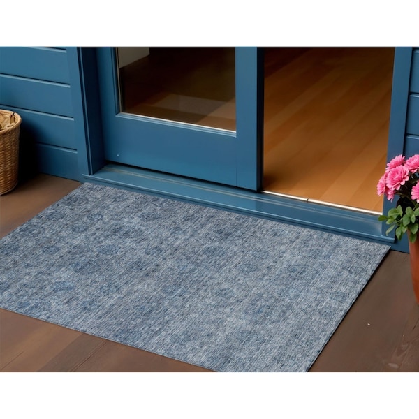 Homeroots 3' X 5' Blue And Ivory Floral Washable Indoor Outdoor Area Rug 605717 - main
