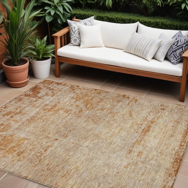 Homeroots 8' X 10' Copper And Terra Cotta Abstract Washable Indoor Outdoor Area Rug 605581 - main