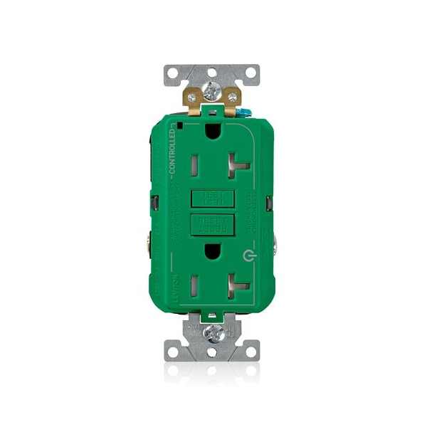 Leviton Plugs&Rcptcls, 20A, 125VAC, Grn, Polycarb G5362-2TN - main