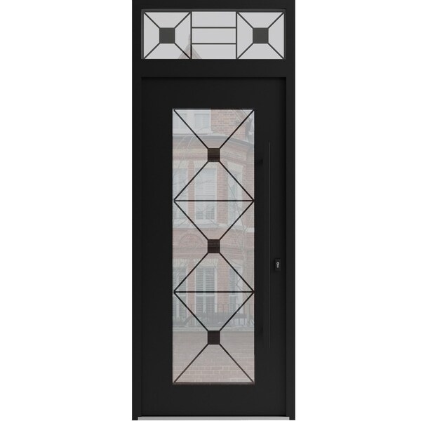 Vdomdoors Aluminum Door Iron 1655 Black Entry Steel Metal Classic Painted 36 x 92 (36 x 80+12)-Left Inswing IRON1655EXD-BLK-W36xH80+12-LH-I - main