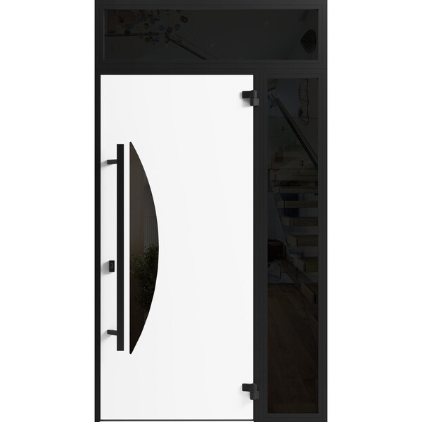 Vdomdoors Front Exterior Prehung Steel Door Ronex1077 Teak Sidelight and Transom Window Sidelite Entry Metal RONEX1077EXD-OAK-W36+14 x H80+16-LH-I - main